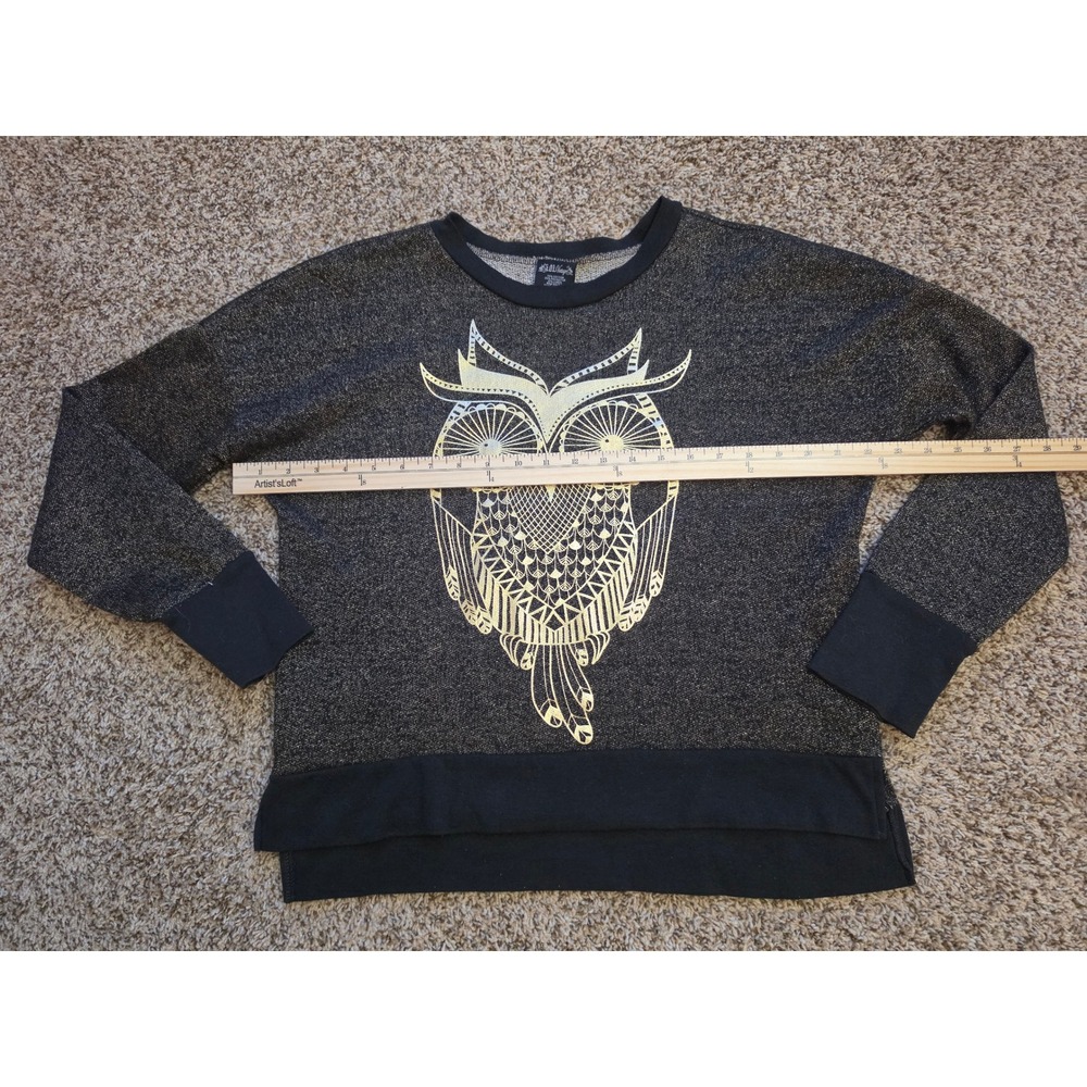 LOL Vintage Black Gold Metallic Owl Graphic Sweatshirt Lurex Shimmer Large - Picture 5 of 8